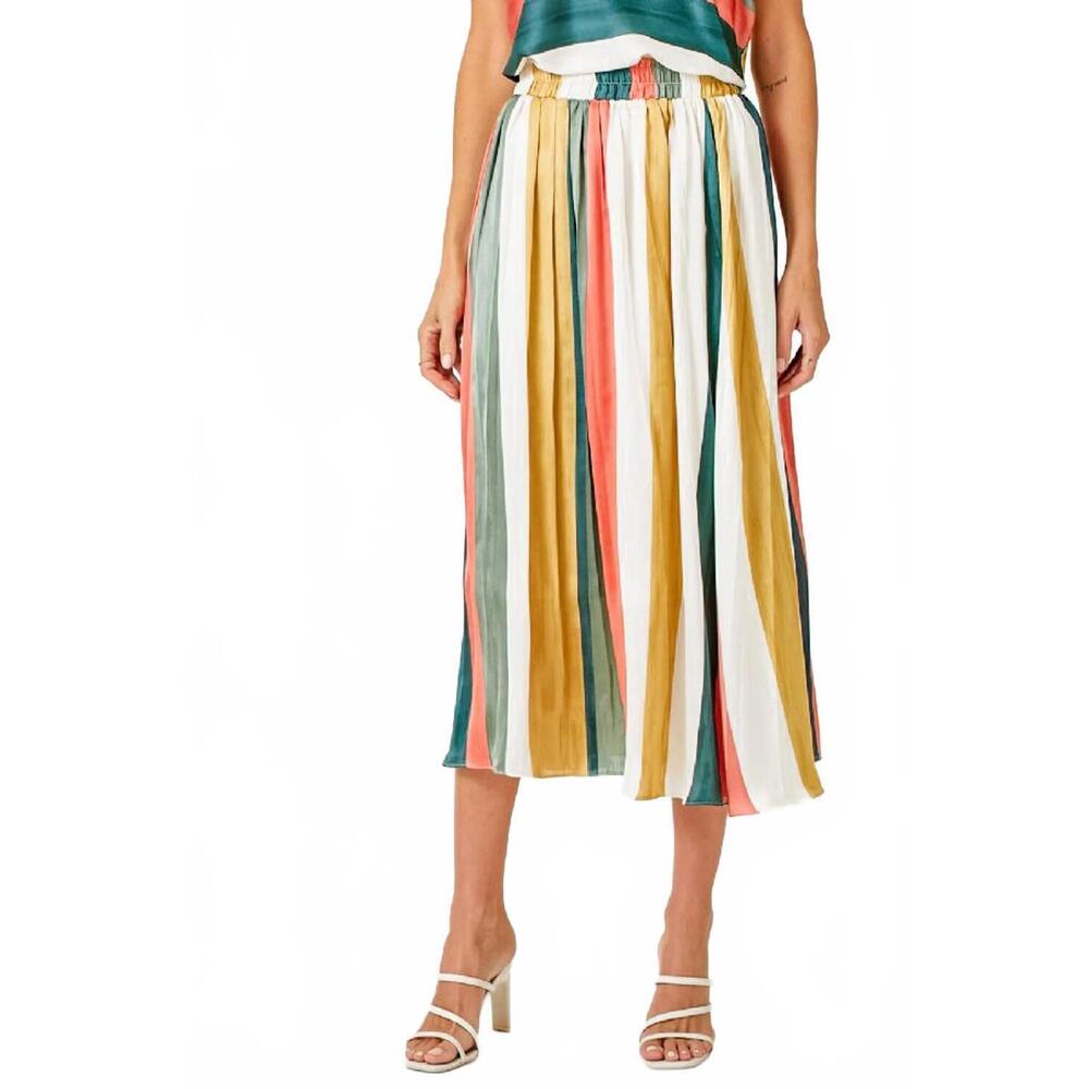 NEW MYSTREE pleated strip skirt in coral/teal
